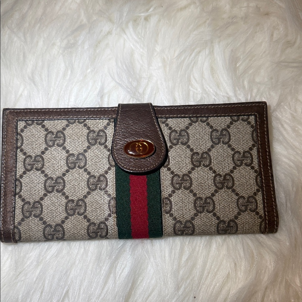 Gucci Brown and Beige Wallet with Logo Pattern